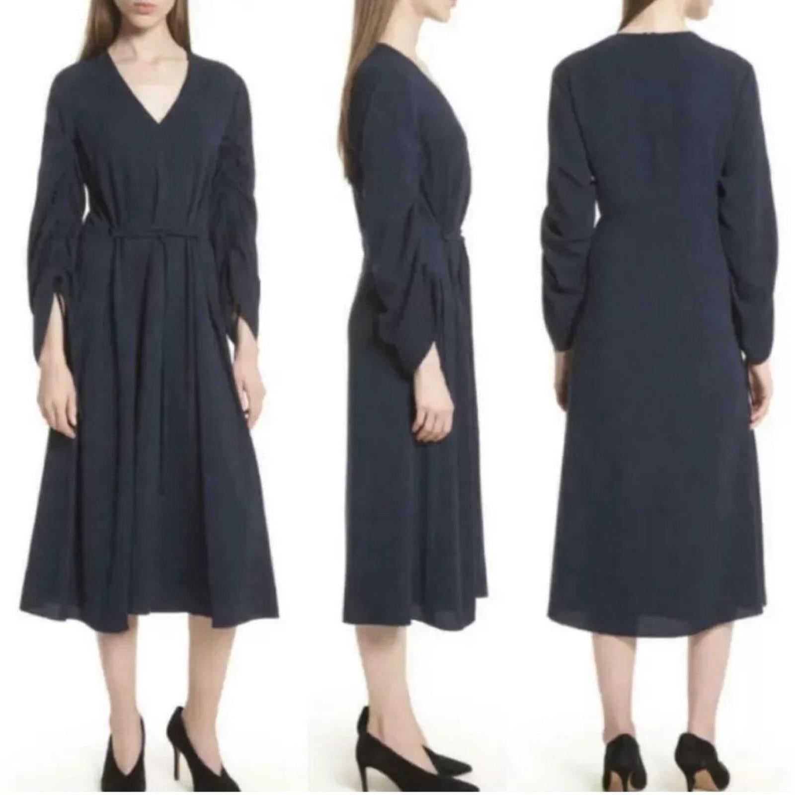 TIBI Ruched Convertible Bell Sleeve Cinched Stretch Crepe Dress Size 10 NWT $595