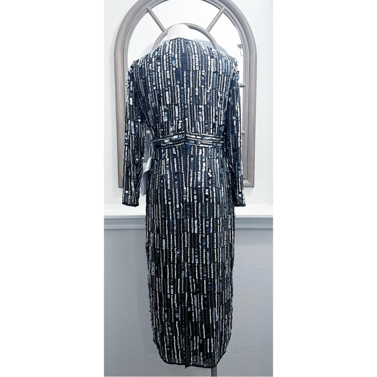 Mac Duggal Embellished High Neck Long Sleeve Fitted Dress Size 8 NEW Retail $458