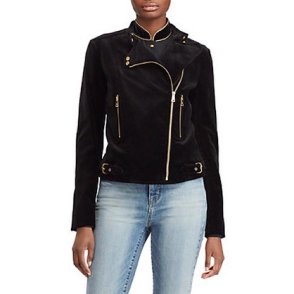 Lauren Ralph Lauren Stretch-Velvet Moto Jacket Cotton, Size 16 NEW Retail $295