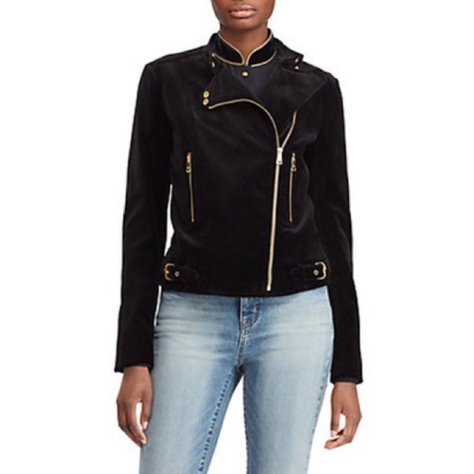 Lauren Ralph Lauren Stretch-Velvet Moto Jacket Cotton, Size 16 NEW Retail $295