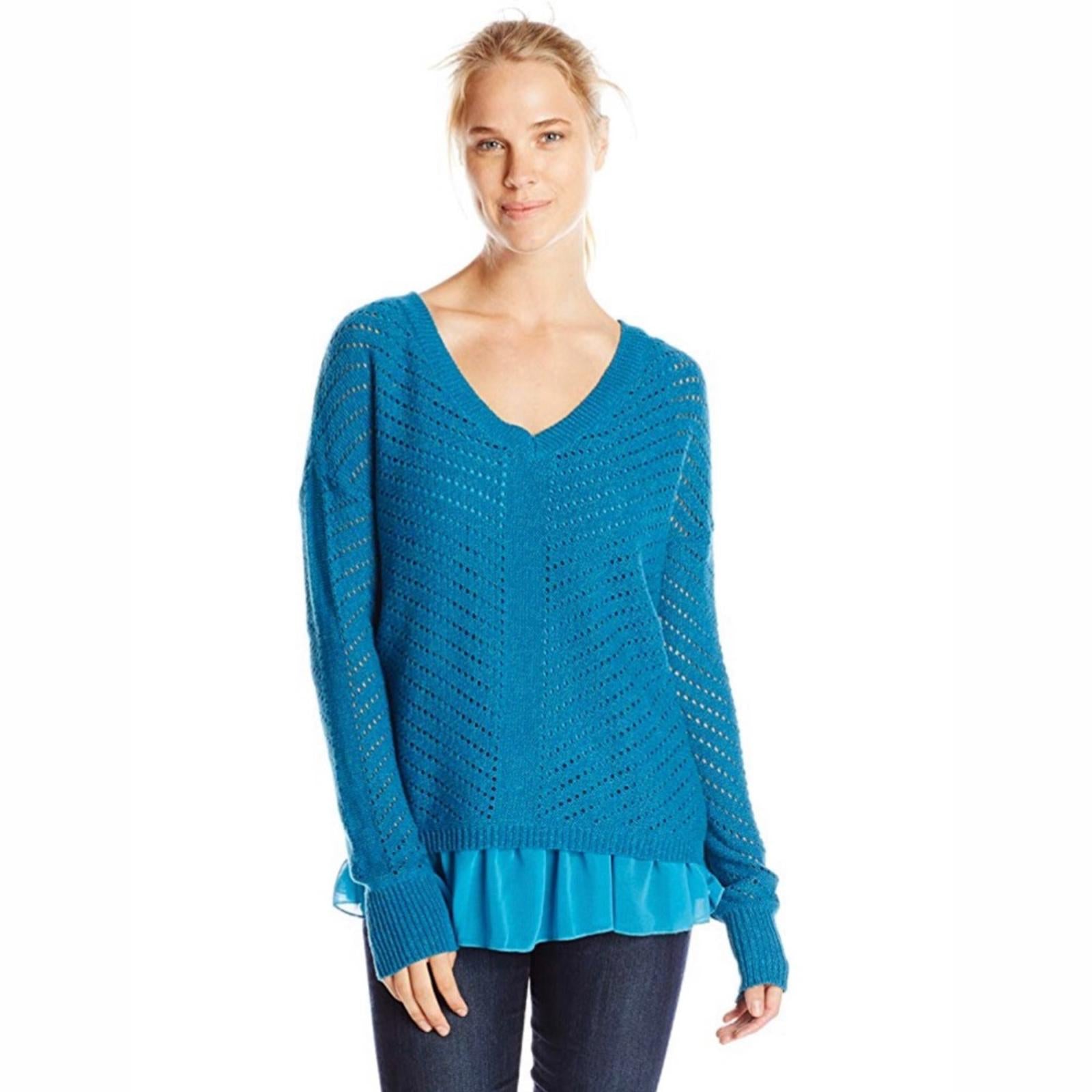 Prana Ellery V-Neck Oversized Sweater in Mosaic Blue, Size S, New w/Tag