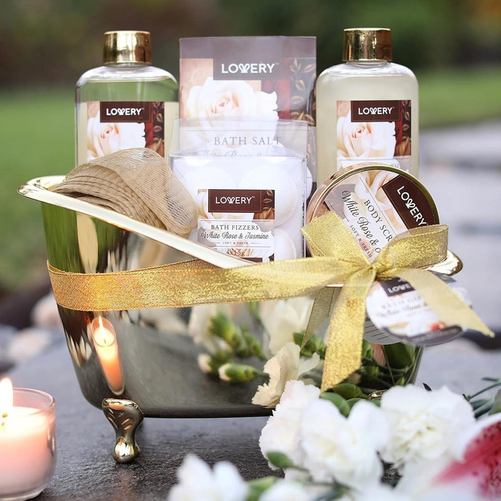 Lovery Bath Gift Basket 13-Piece Bath & Body Set, White Rose & Jasmine Scent NWT