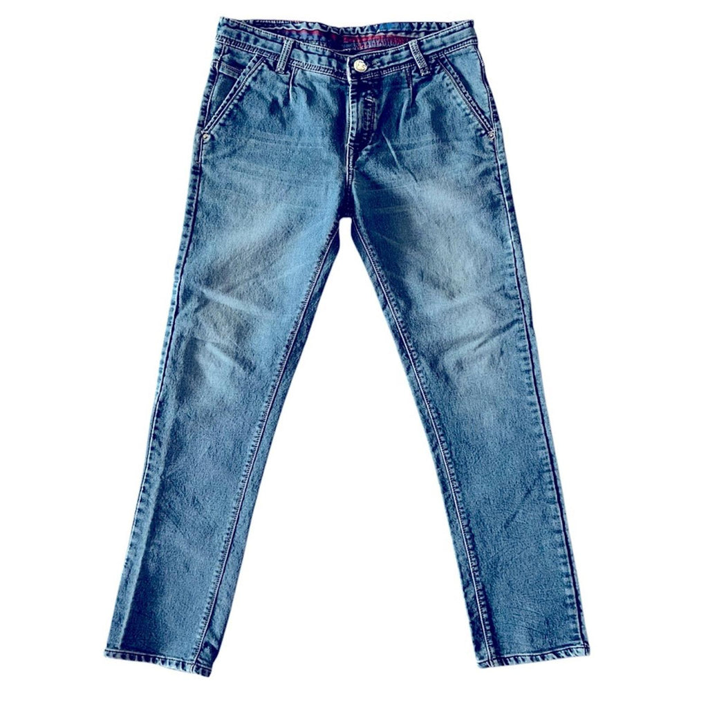 Emporio Armani Blue Jeans w/Leather Patch, Size 32