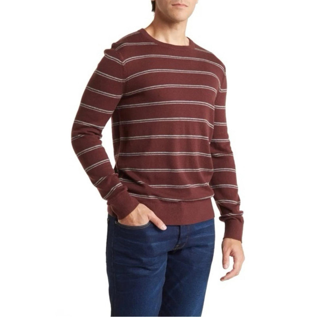 Theory Riland Harman Stripe Wool-Blend Sweater in Chianti/Grey Size M NWT $325