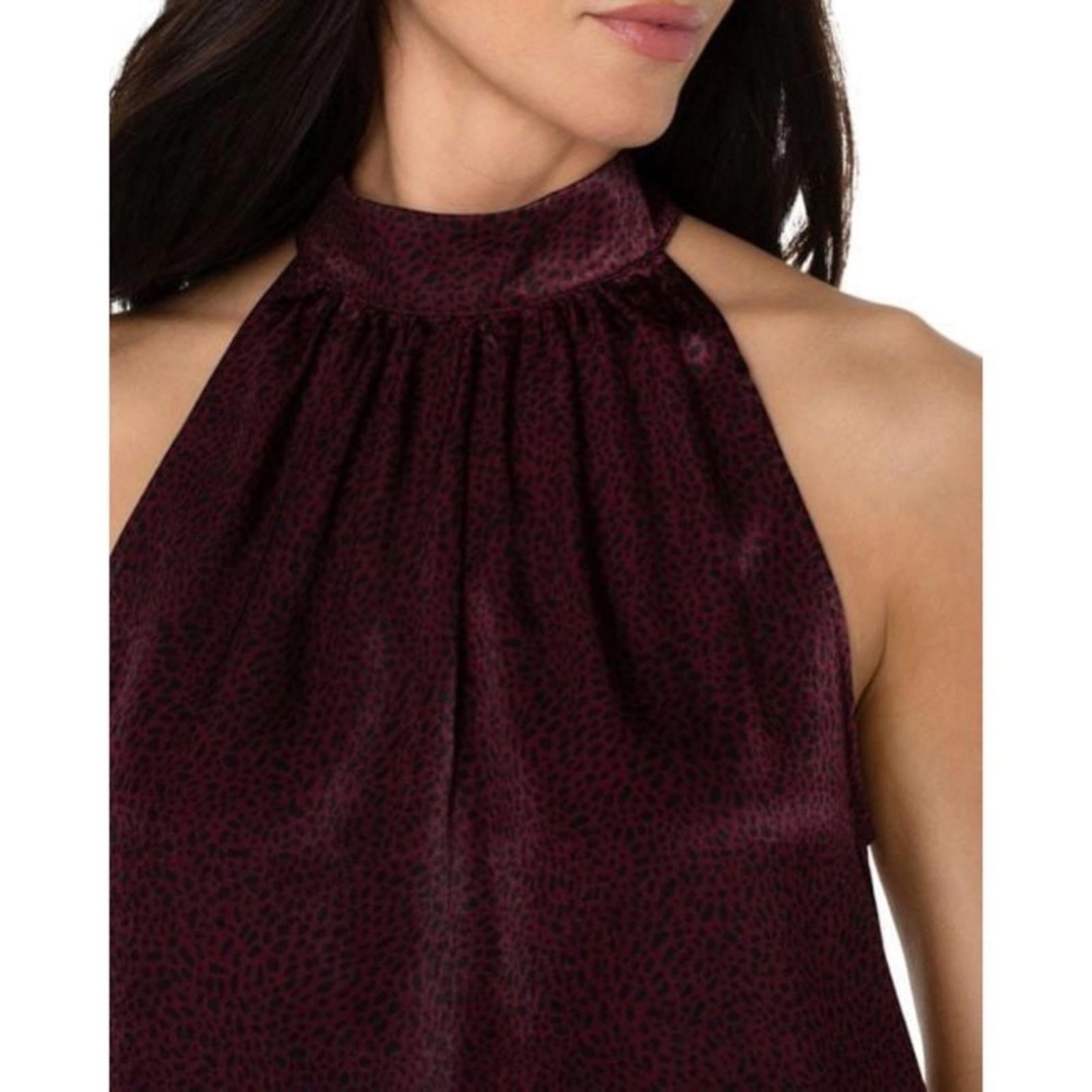 Liverpool Mock Neck Halter Top in Burgundy Leopard Print, NWT, Size S