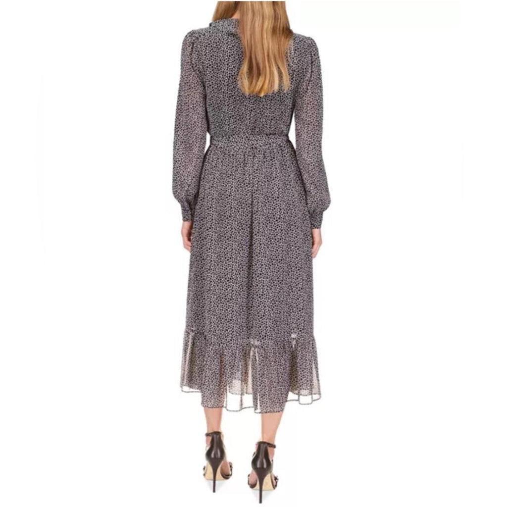 Michael Kors Sheer Tie Ruffled Printed Wrap Dress in Black/White, NWT, Size S