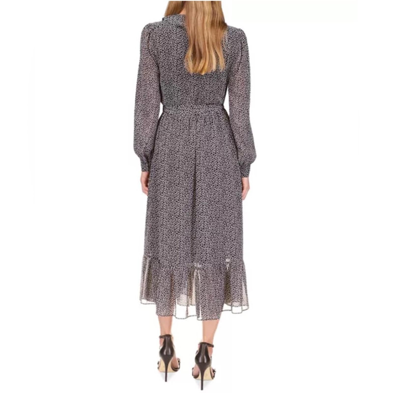 Michael Kors Sheer Tie Ruffled Printed Wrap Dress in Black/White, NWT, Size S