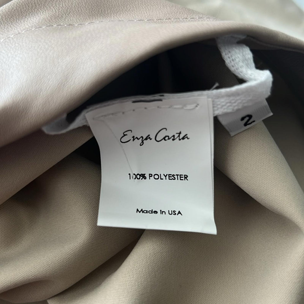Enza Costa Leather Midi Pull On Wrap Skirt, Putty/Beige Size 2 New w/Tag