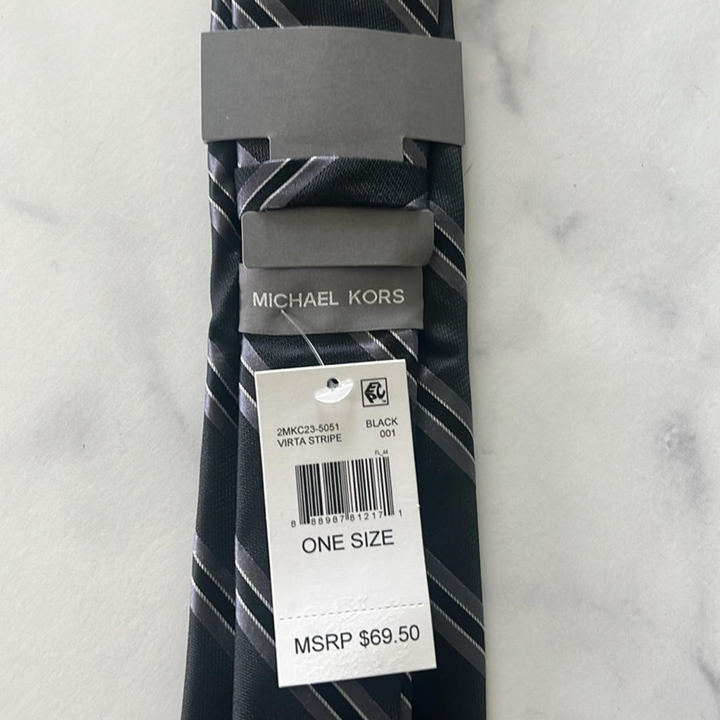 Michael Kors Silk Blend Vitra Stripe Tie in Black, One Size, NWT