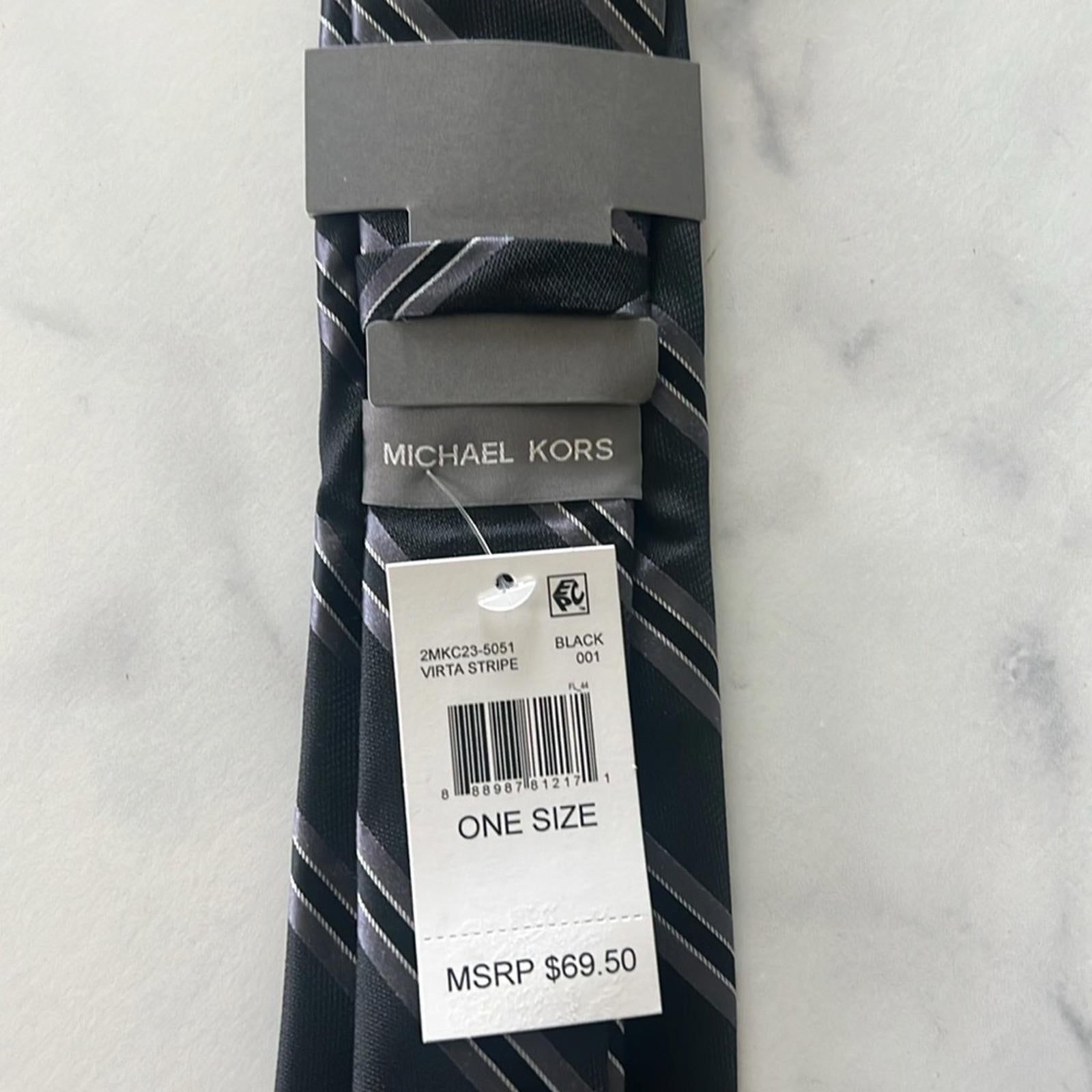 Michael Kors Silk Blend Vitra Stripe Tie in Black, One Size, NWT