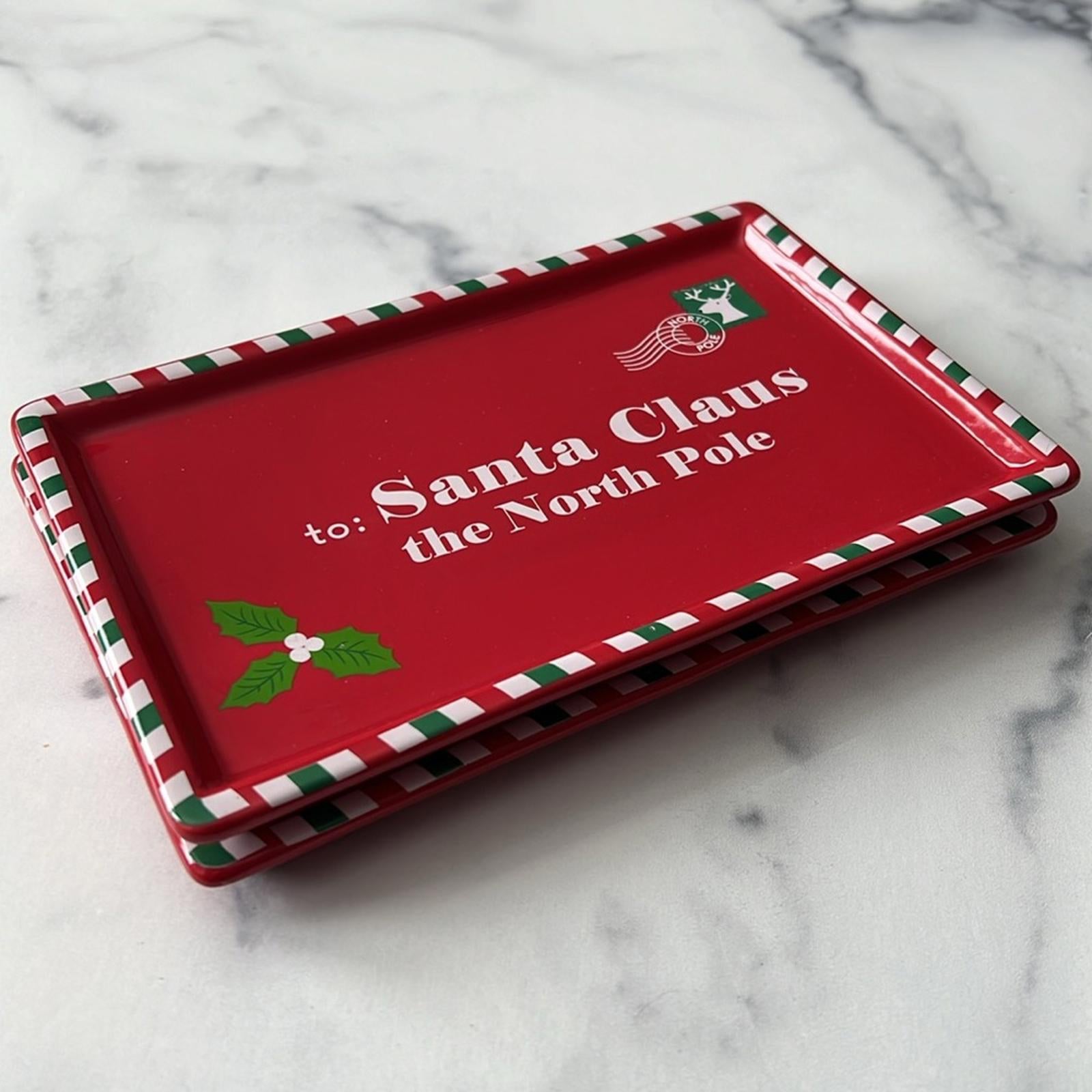 Martha Stewart Set of 2 Letter to Santa Claus Plate, 8”x5” Red, New w/Tag