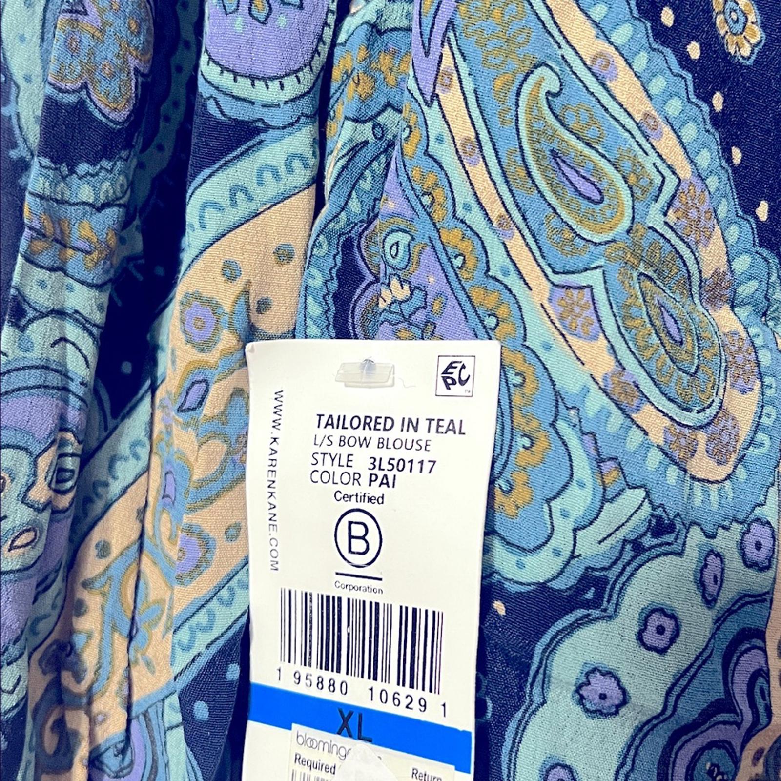Karen Kane Long Sleeve Paisley Print Bow Neck Blouse, Size XL NEW w/Tag $168