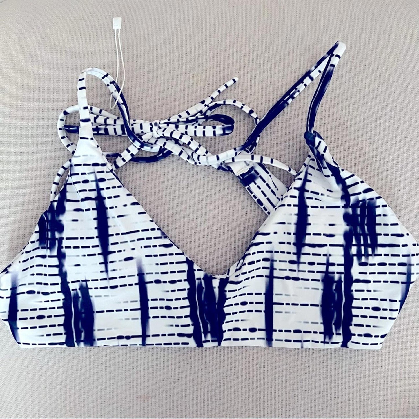 ZAFUL Blue Stripe Printed Cross Back Bikini Set Size L NEW