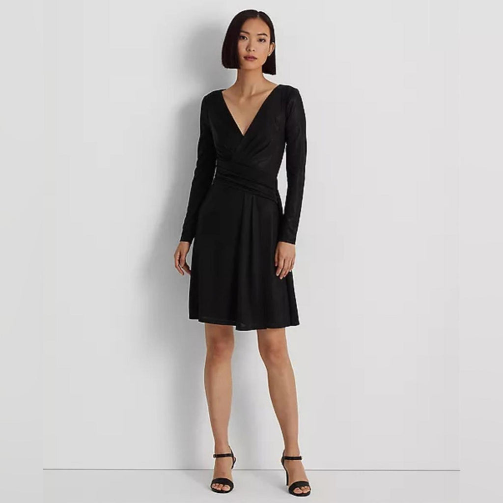 Lauren Ralph Lauren Foil-Print Jersey Cocktail Dress in Black, NWT, Size 8