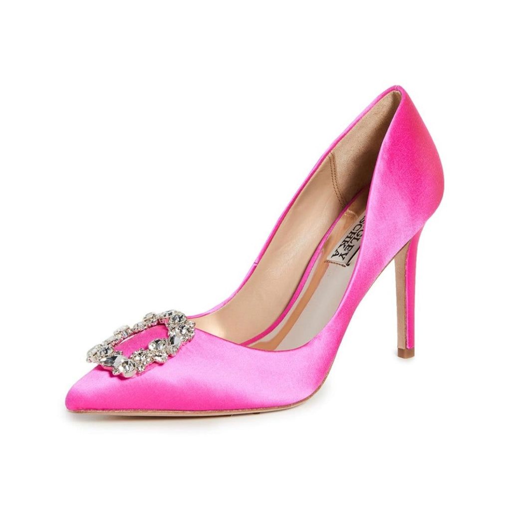 Badgley Mischka Cher Satin Brooch Embellished Pumps Pink, Size 7.5 New + DustBag