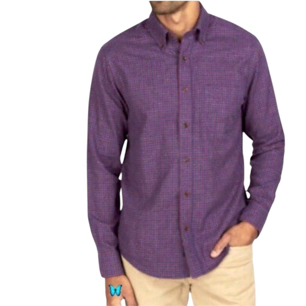 Faherty Double Cloth Wine Shadow Check Pacific Button Up Shirt Size XXL NEW