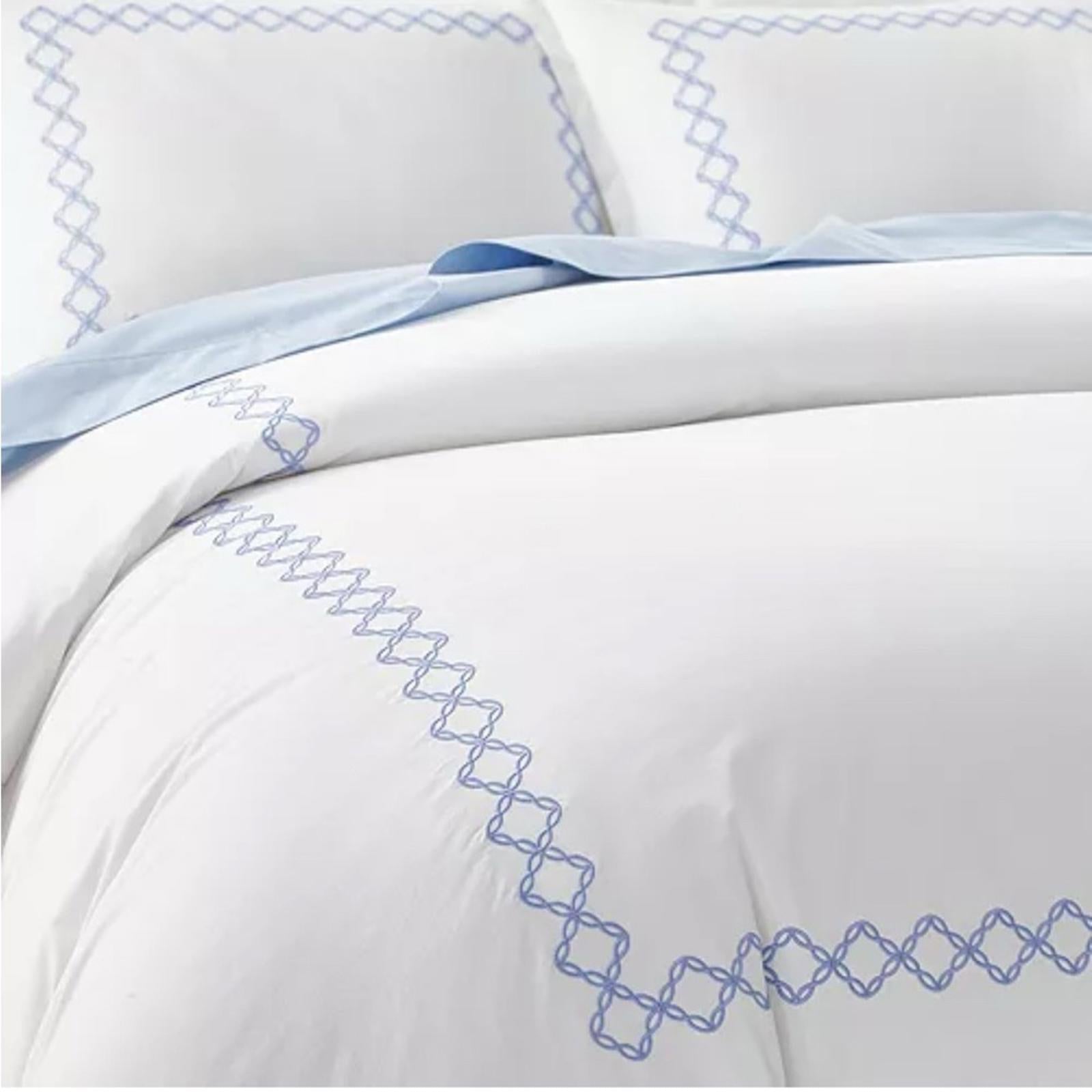 Sky NAVY Embroidered Percale Duvet Cover and Sham Set, Twin New w/Tag