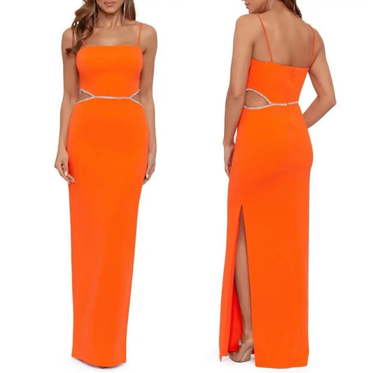 XSCAPE Side Cutout Scuba Crepe Gown in Orange, Size 0 Retail $258 EXCELLENT!