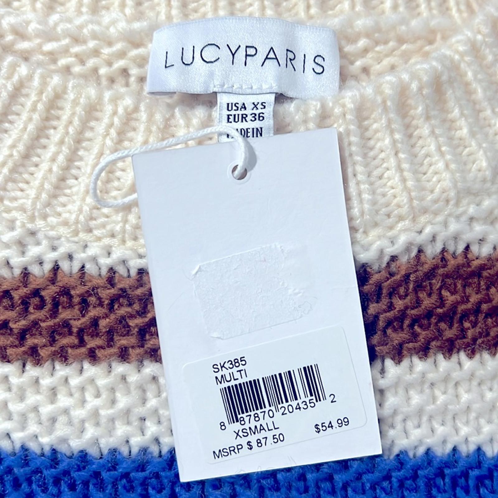 Lucy Paris Dominic Striped Crewneck Sweater in Cream/Brown/Blue Size XS NEW wTag