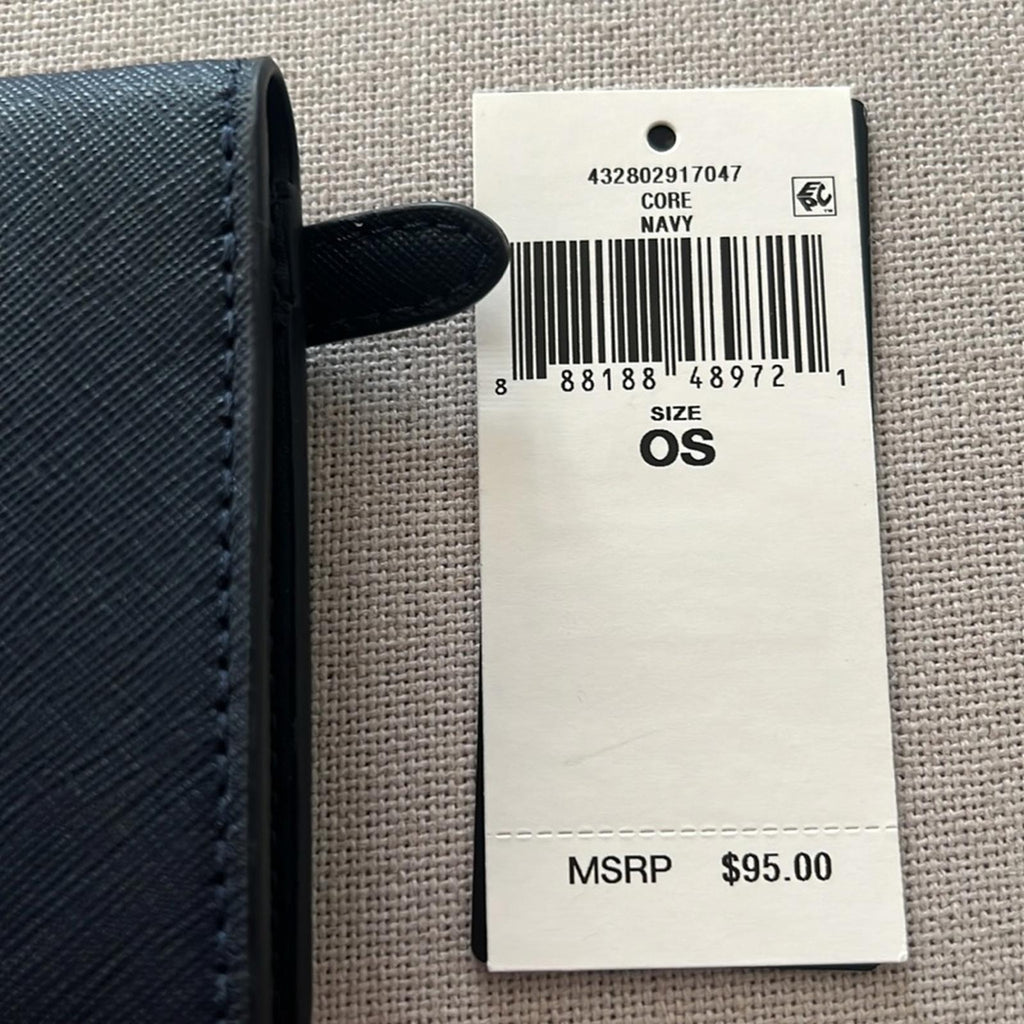 Lauren Ralph Lauren Crosshatch Leather Slim Wallet in Refined Navy, NWT