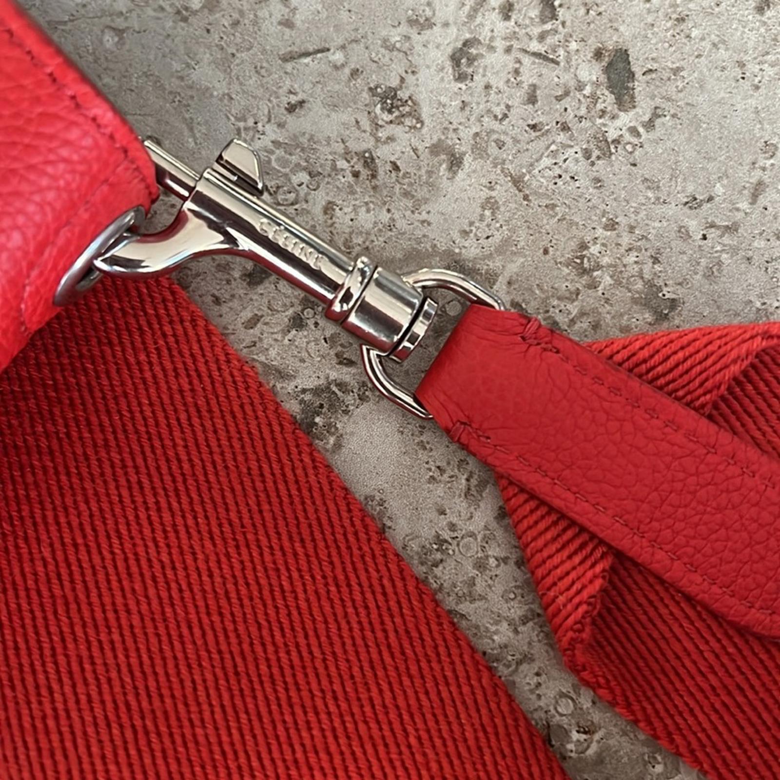 Celine Sangle Small Bucket Bag in Small Grain Calfskin in Red, Like NEW