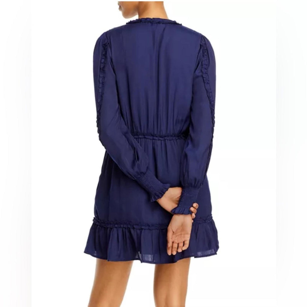 AQUA Ruffled V-Neck Dress in Navy, Size XL NEW w/Tag