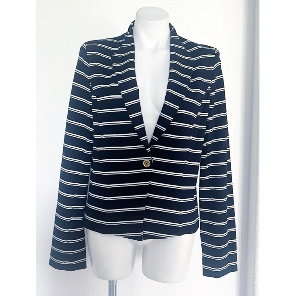 Calvin Klein Striped One-Button Blazer in Navy/White, Size 14 EXCELLENT!