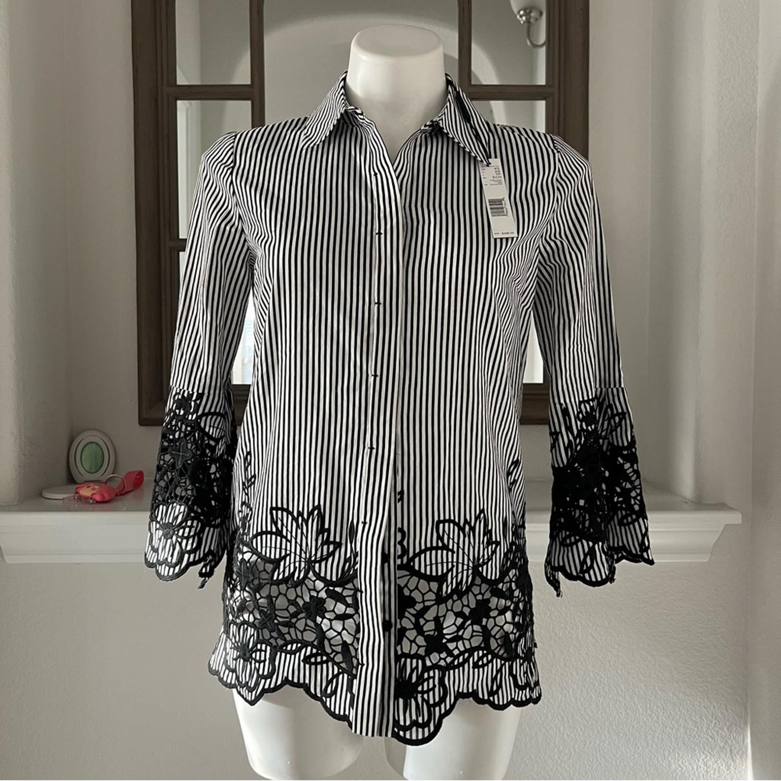 Ellie Tahari Clark Shirt Striped Lace Trim in Black & White New w/Tag $298