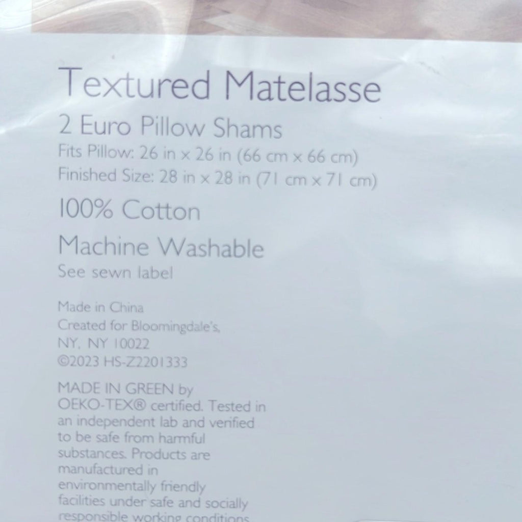 2 Sky Textured Matelasse Euro Sham in Coast Blue, New w/Tag Retail $170