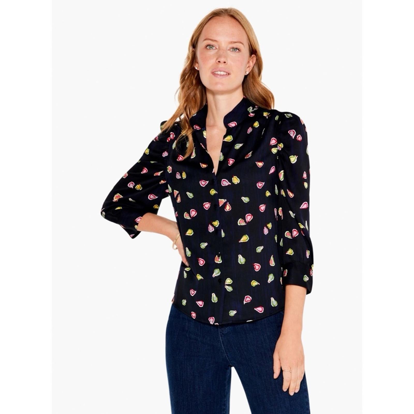 Nic+Zoe Party Pears Button Front Top, Black Mul Size S New w/Tag Retail $148