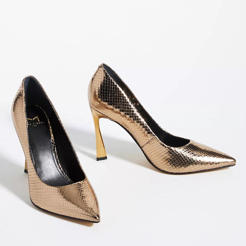 Marc Fisher LTD Sassie Metallic Stiletto Pumps, Gold, Size 7.5M Retail $150