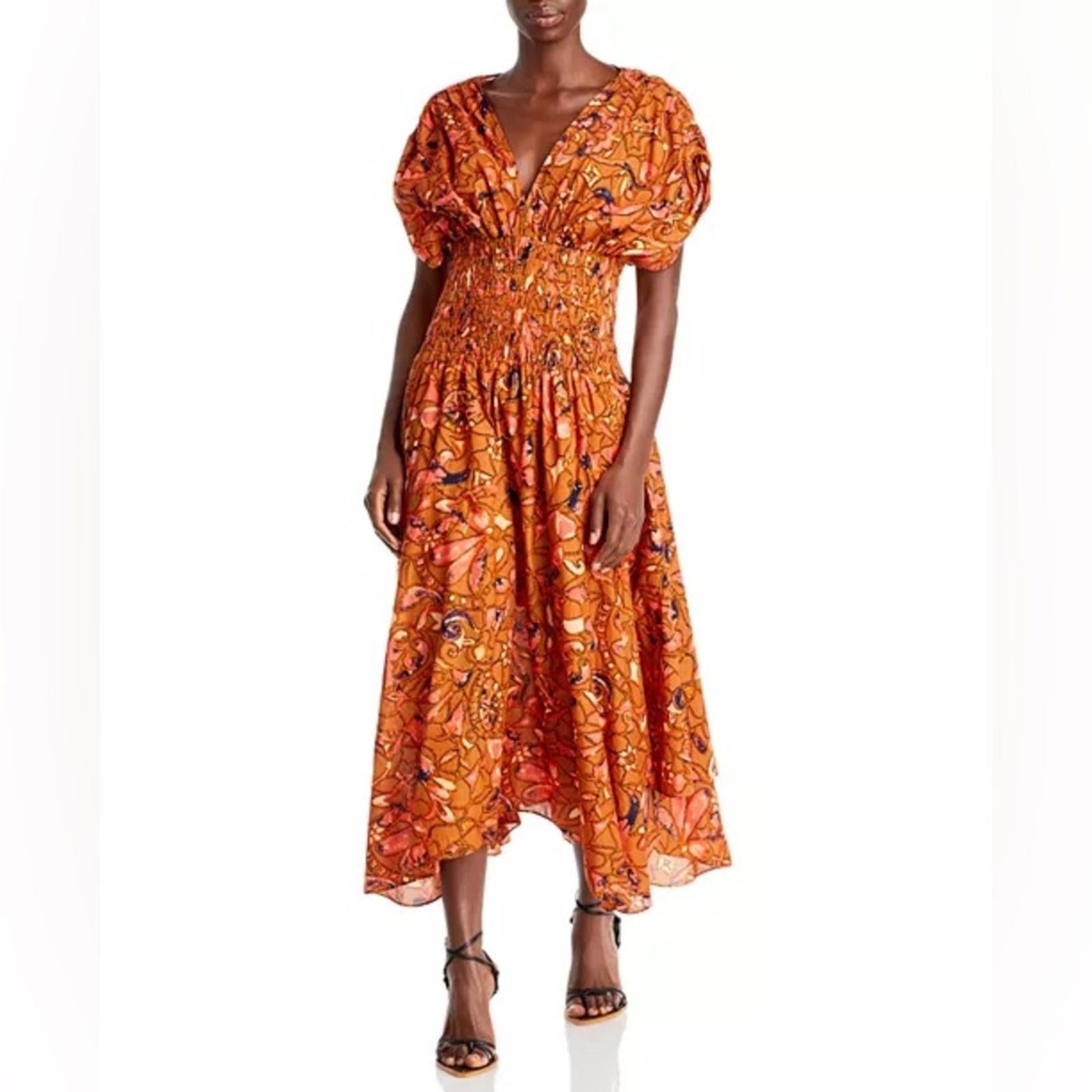 A.L.C. Lucia Floral V Neck Smocked Waist A-Line Midi Dress, Size 2 New w/Tag