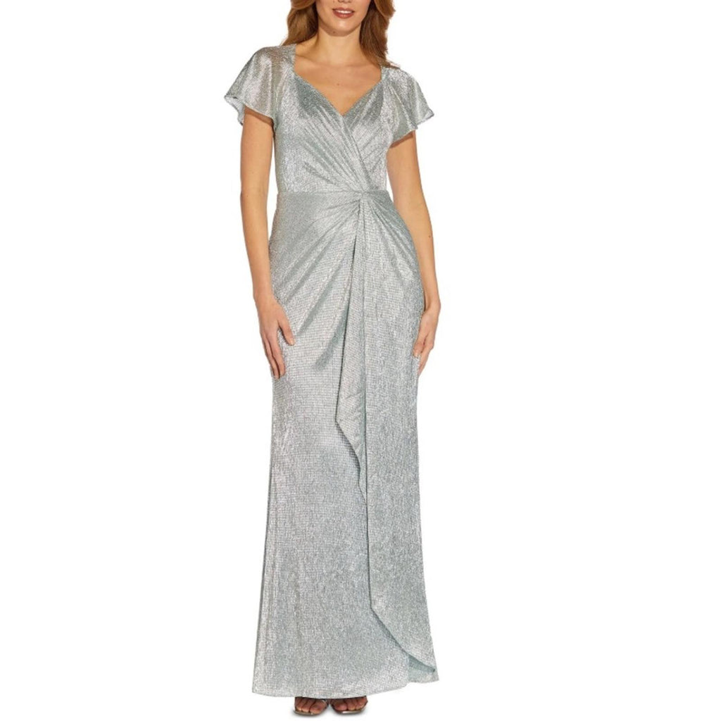 Adrianna Papell Twist Front Flutter Sleeve Formal Maxi Dress, NWT, Size 4