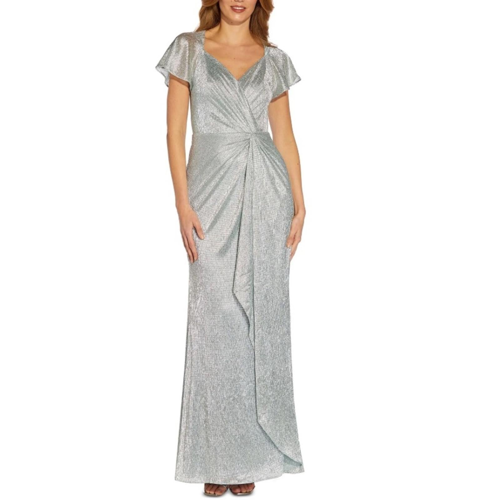 Adrianna Papell Twist Front Flutter Sleeve Formal Maxi Dress, NWT, Size 4