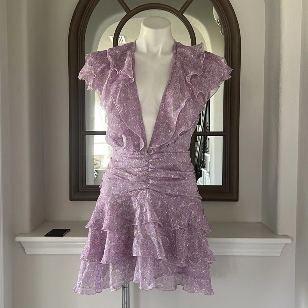 NEW Sabina Musayev Nogatin Fairy Prairie Lilac Mini Dress Size M New w/o Tag