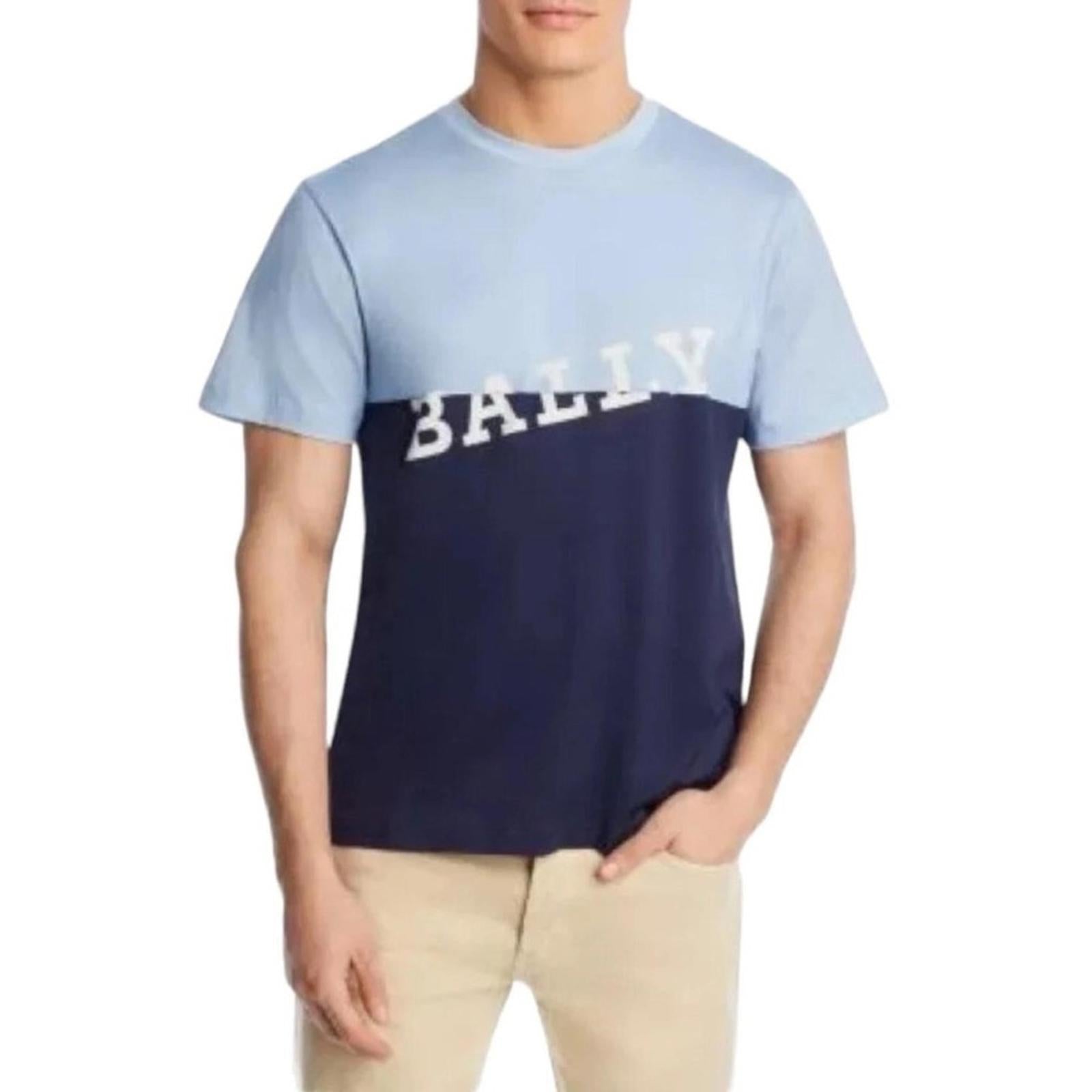 Bally Men’s Colorblock Logo Tee in Poolside/Midnight, Size M. NWT