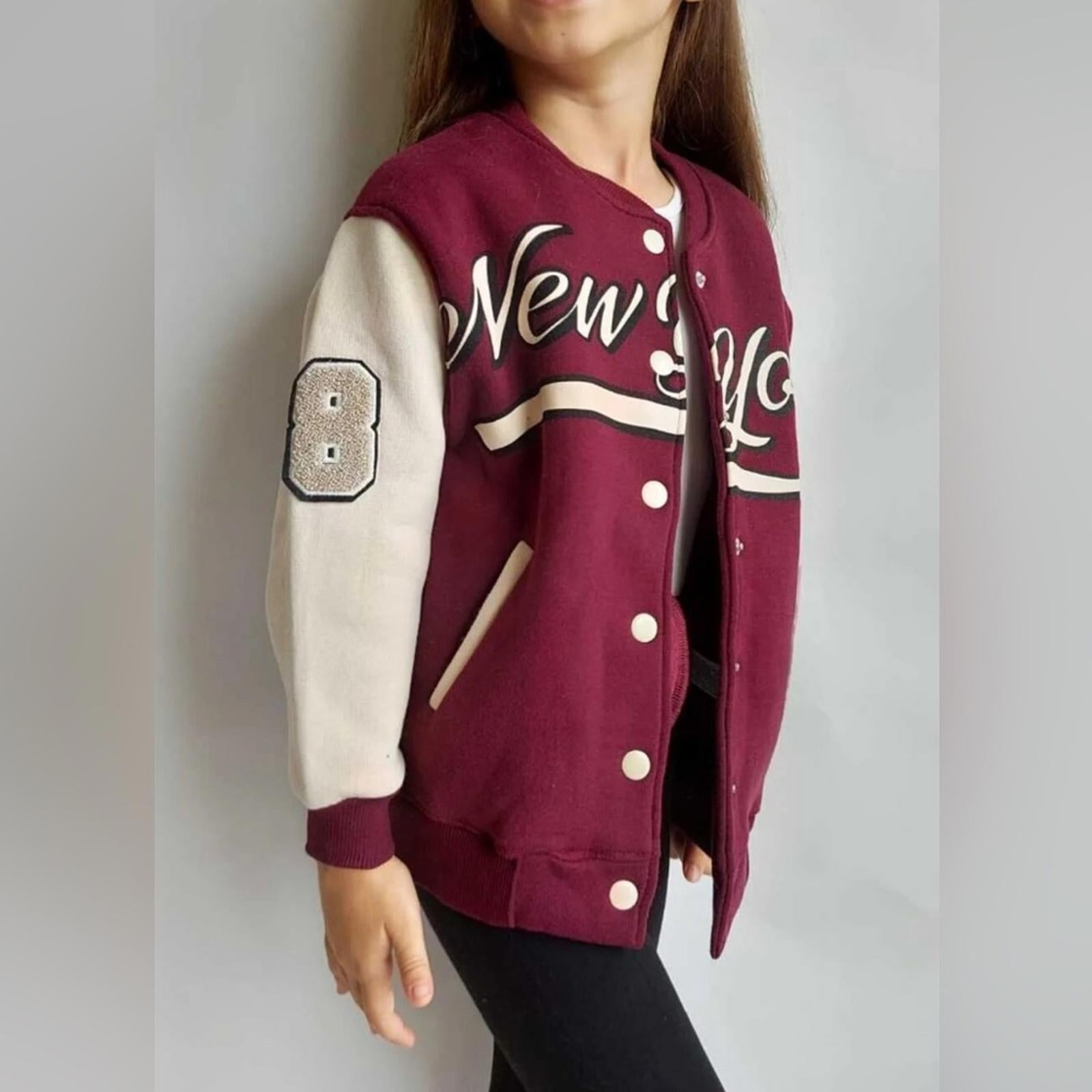 ZARA Kids New York Burgundy College Jacket, Unisex Size 6-7 NWT