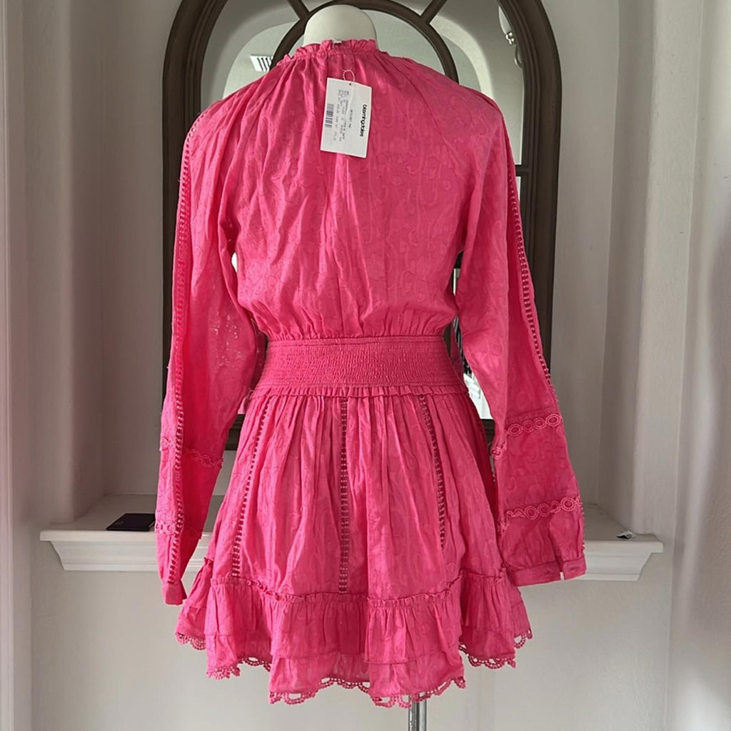 Hemant and Nandita Cotton Ruffled Eyelet Dress, Pink Size XS EXCELLENT! $458