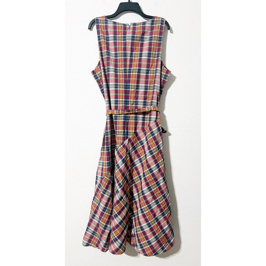 Lauren Ralph Lauren Madras Plaid Belted Midi Dress, Size 18, New w/Tag