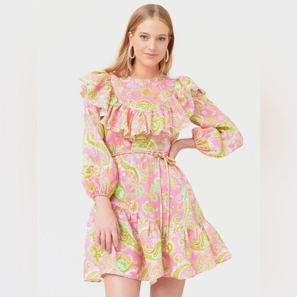 ALÉMAIS Marta Linen Ruffle Mini Dress, Size AUS 4 New w/Tag