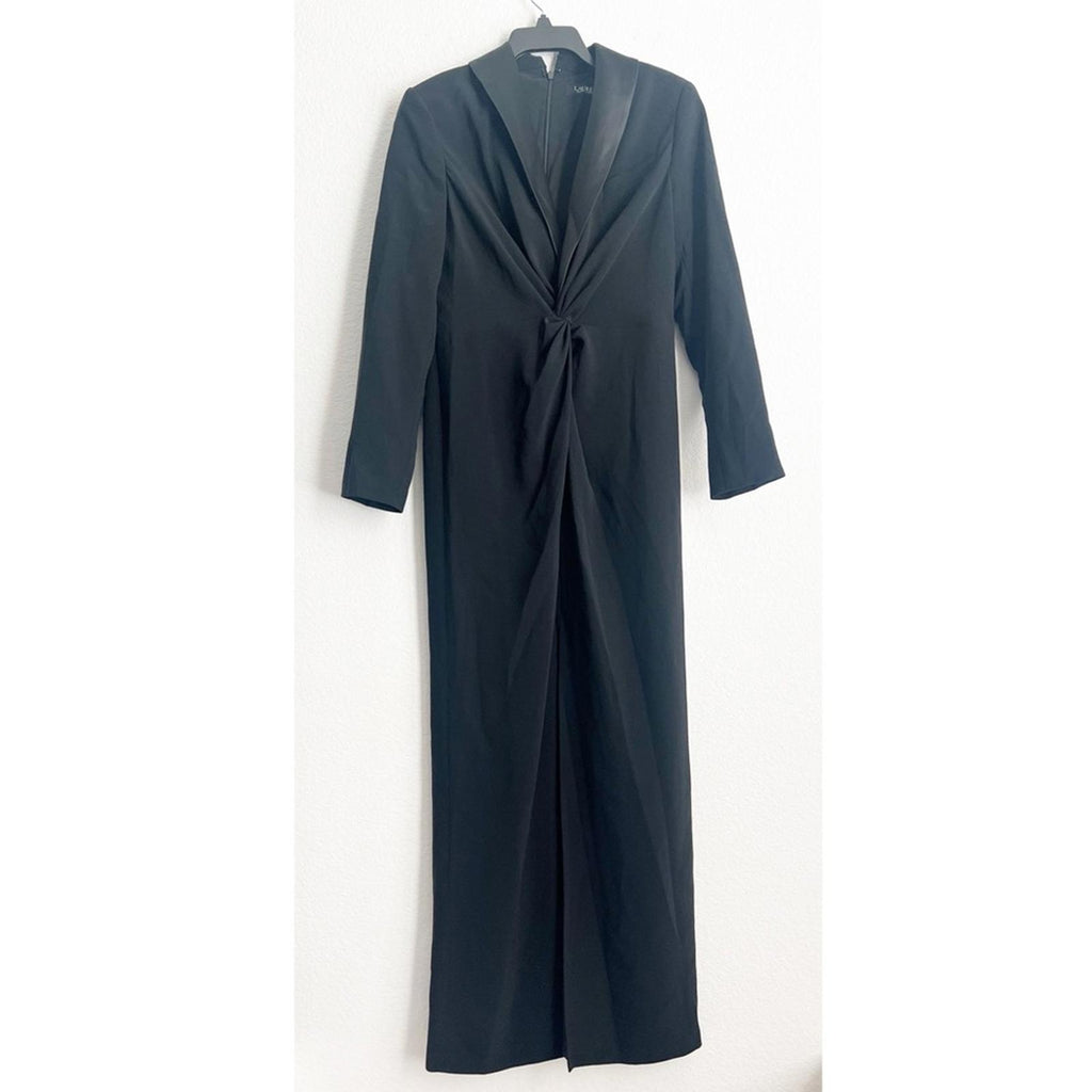 Lauren Ralph Lauren Zeenai Crepe Long Sleeve Gown in Black, Size 4 NEW w/Tag