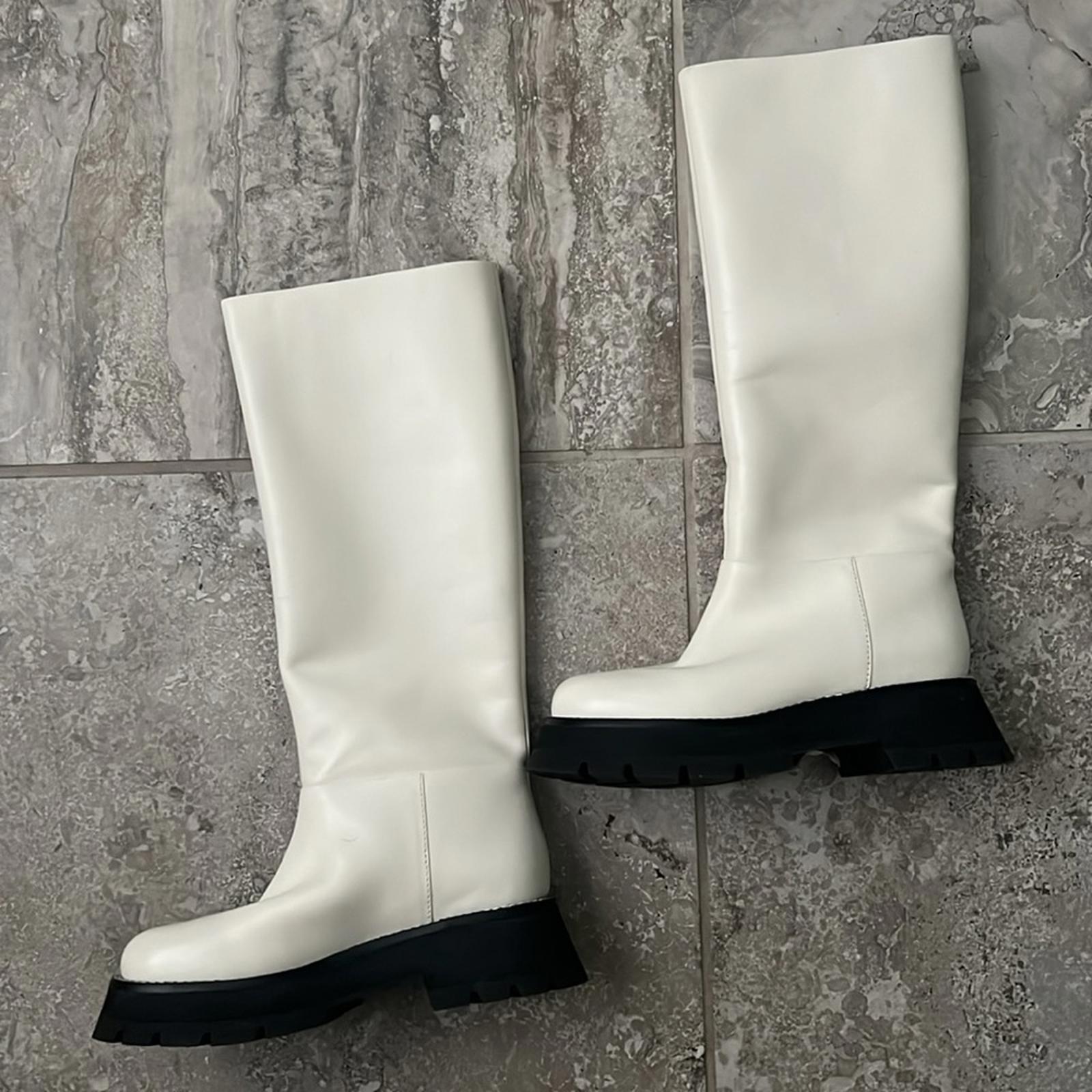3.1 Phillip Lim Kate Lug Sole Knee High Boots, Bone/Black Size 38.5 New w/o Box