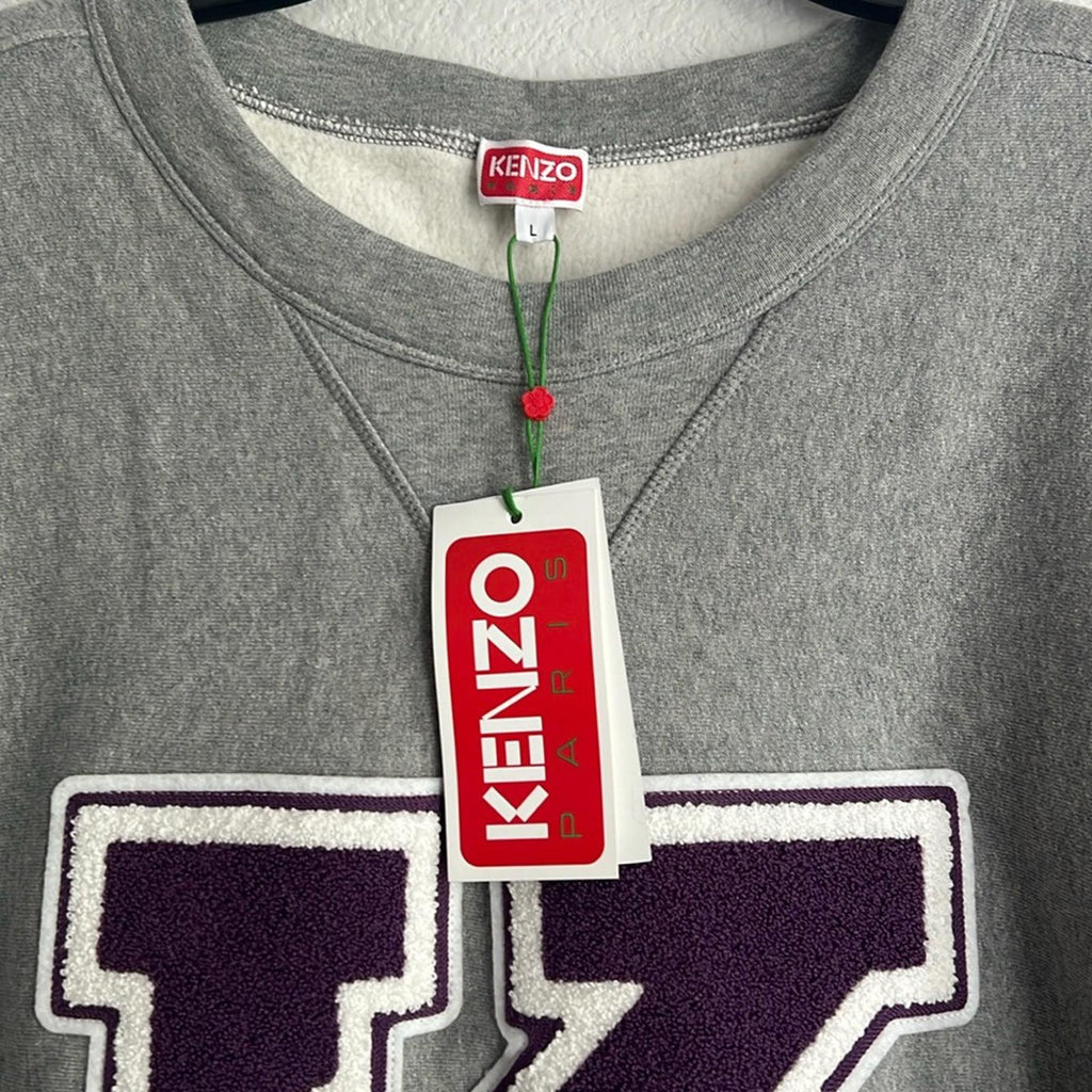 Kenzo Logo-Appliquéd Cotton-Jersey Sweatshirt in Pearl Gray, NWT, Size L