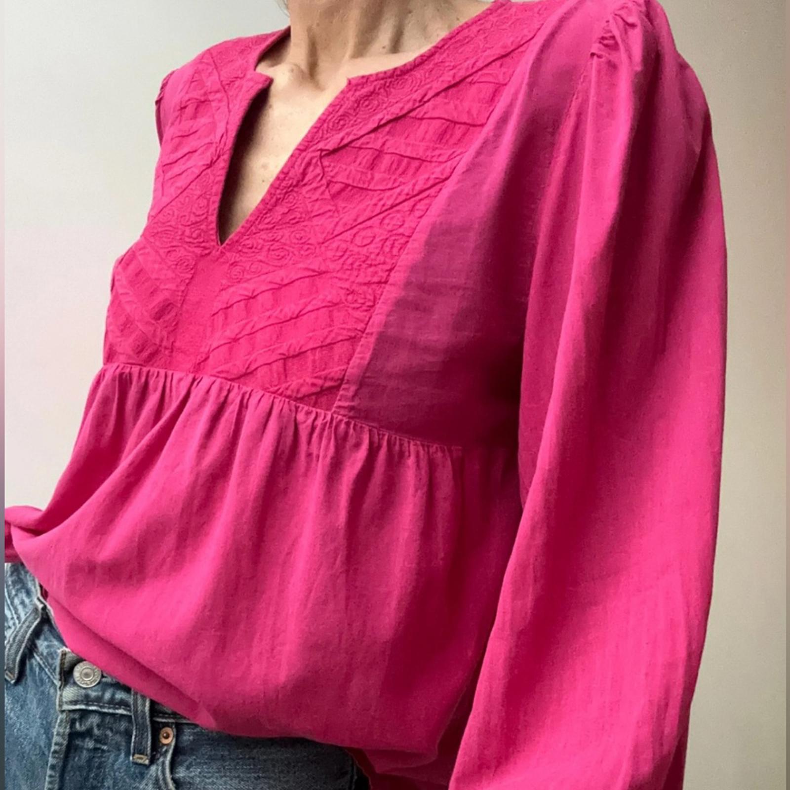 Ba&Sh ILO Hot Pink Fuchsia Embroidered Babydoll
Pullover Blouse Size M New w/Tag