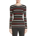 ST JOHN Stripe Crewneck Sweater, Cavair/Tikka Red Multi Size M New w/Tag