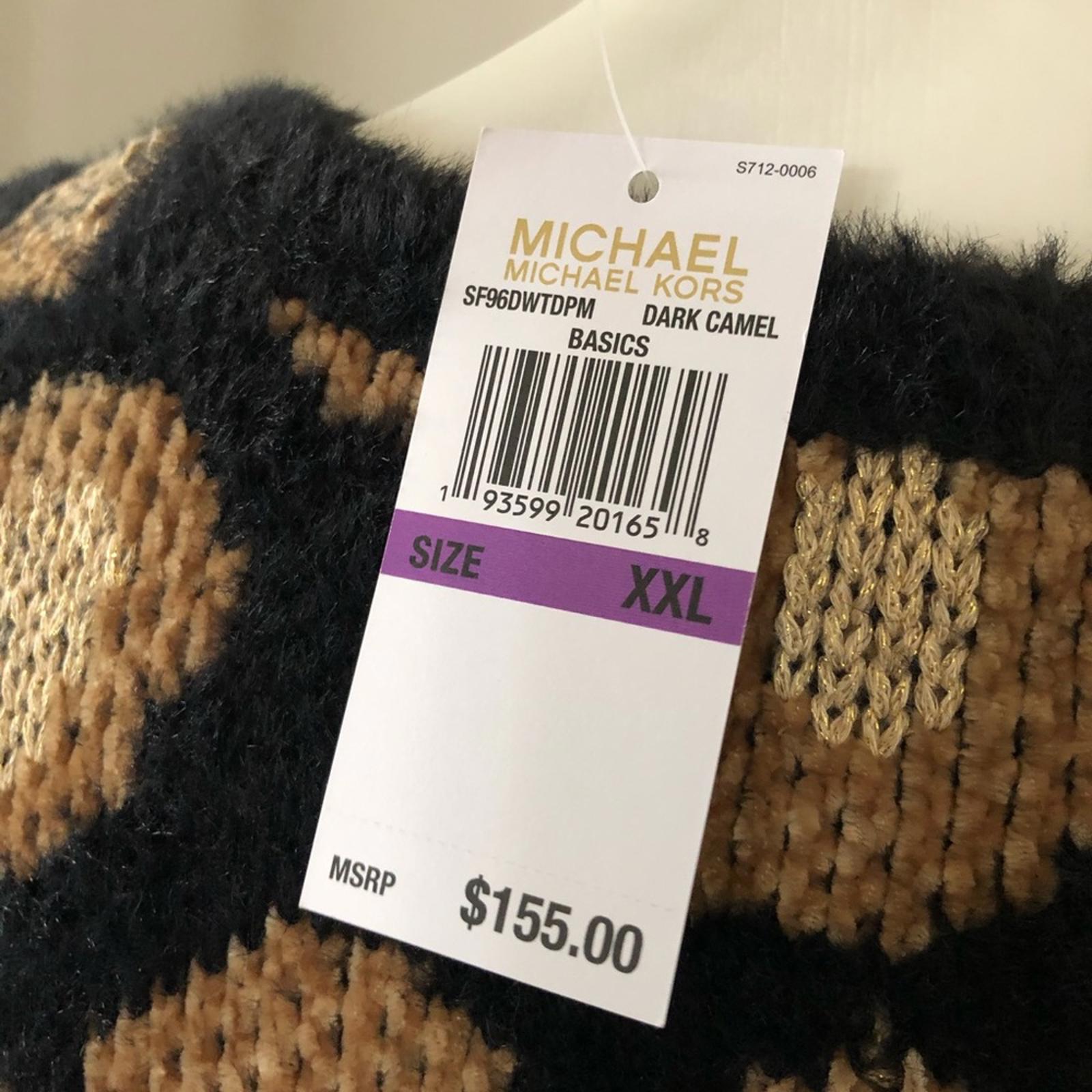 Michael Kors Crewneck Soft Dark Camel Sweater Fur Velour-Blend Size XXL NWT $155
