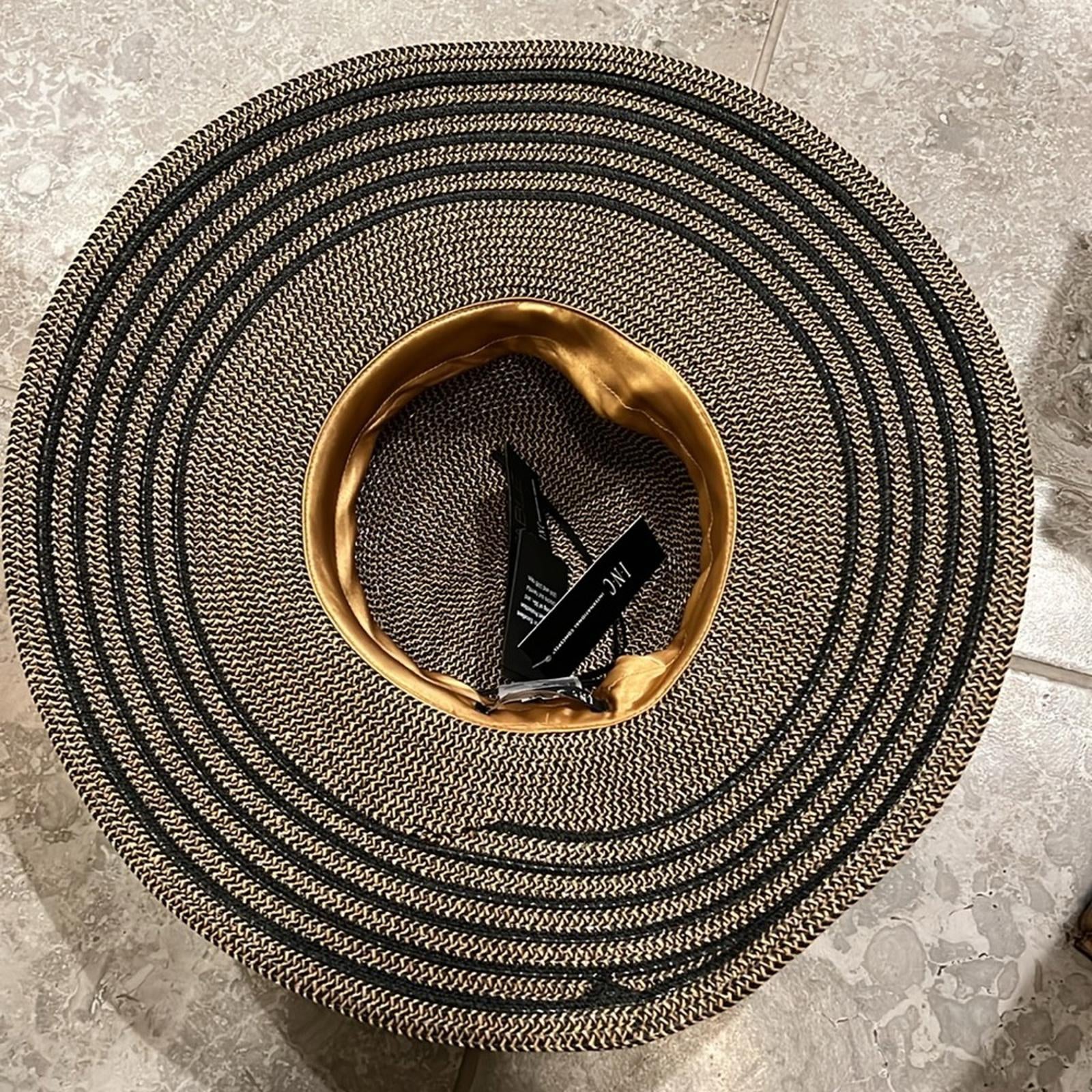 INC Natural Black Striped-Brim Floppy Hat, One Size New w/Tag $48.50