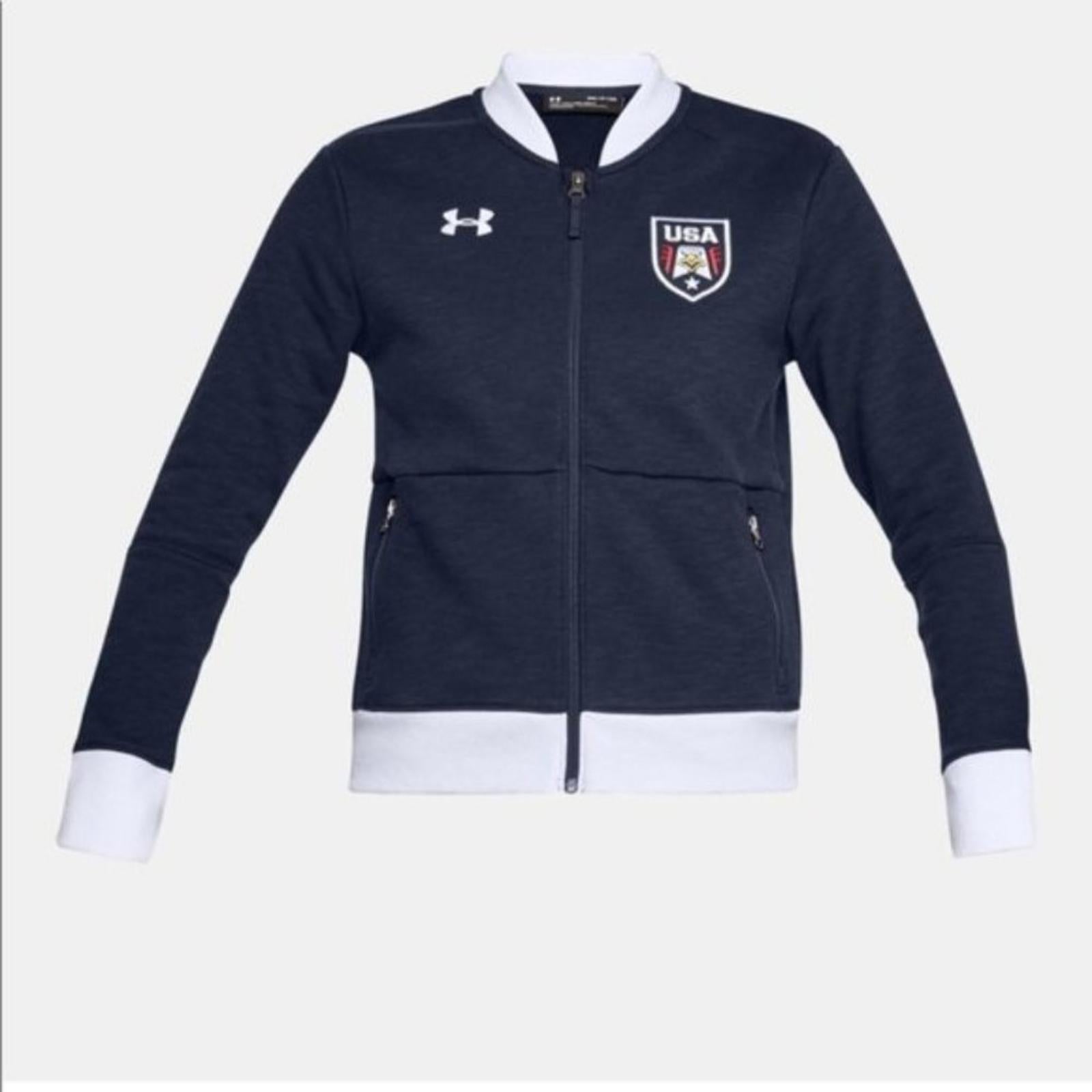 Under Armour Team USA Bomber Jacket Zip Sweatshirt Patriotic Navy Size M NWT