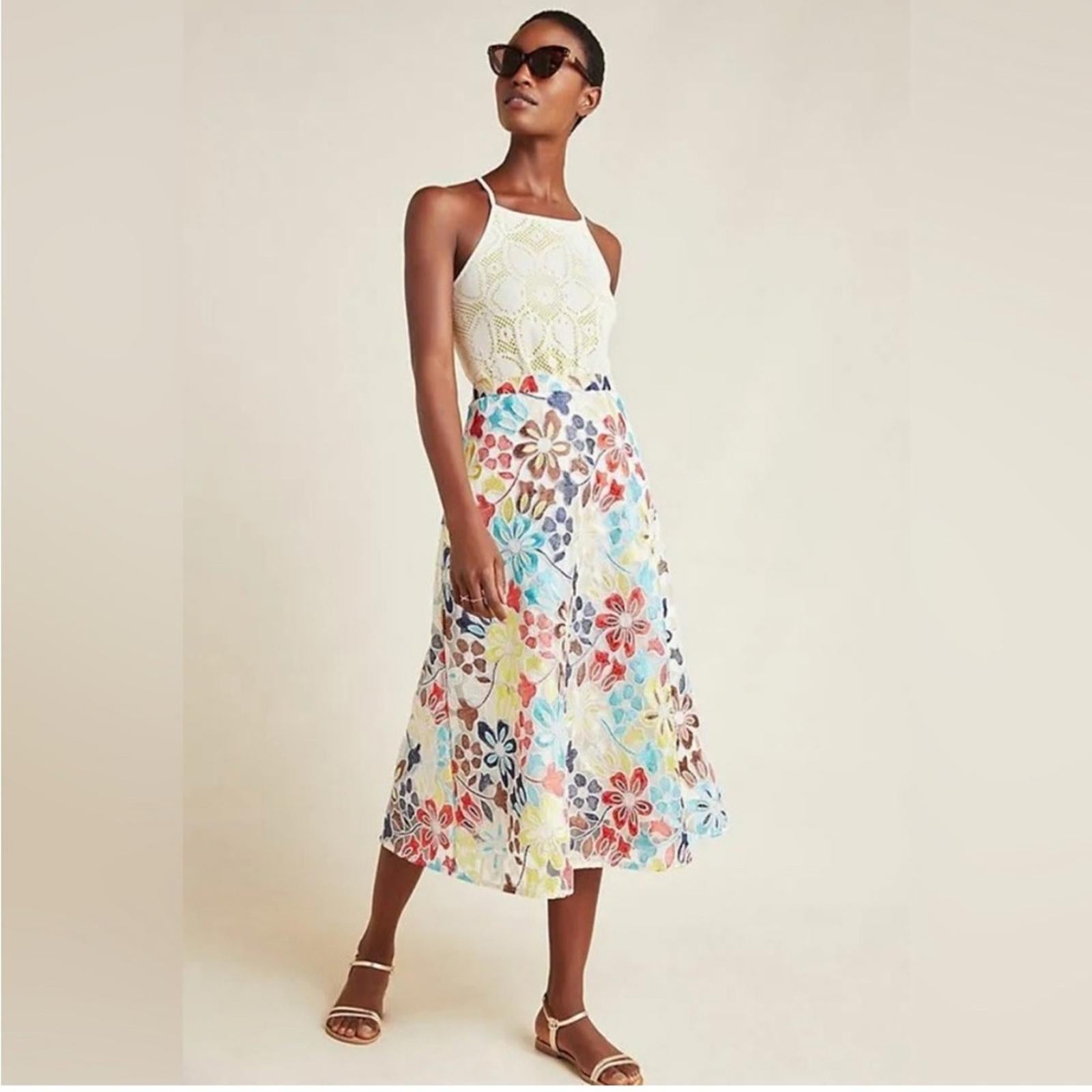 Anthropologie’s Eva Franco Floral Print Lace-Over Midi Skirt, Plus Size 16W $150