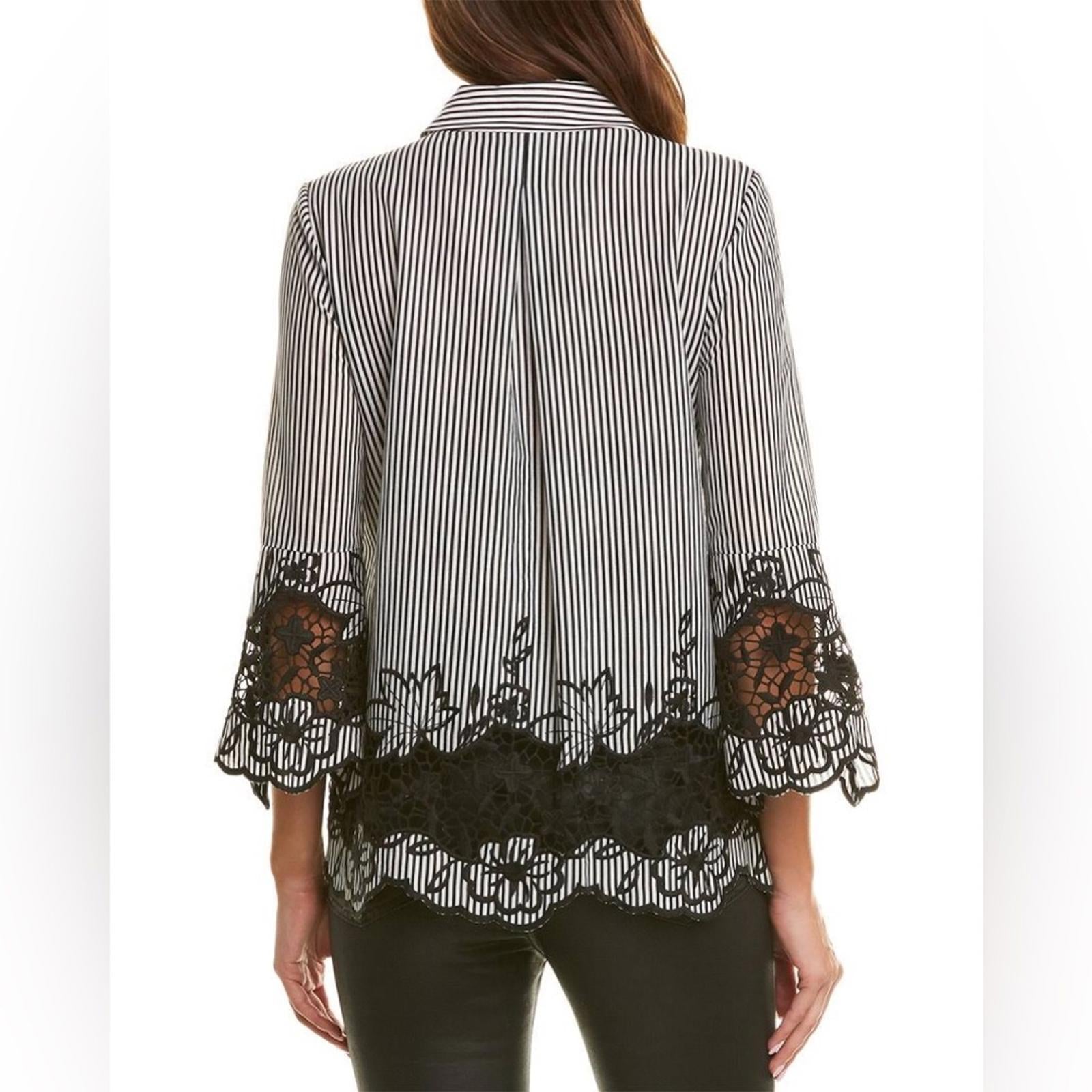 Ellie Tahari Clark Shirt Striped Lace Trim in Black & White New w/Tag $298
